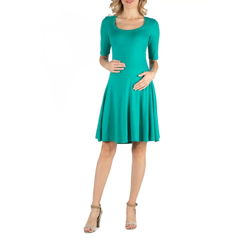 24seven Comfort Apparel Knee Length A Line Maternity Dress Jade Size L 1470